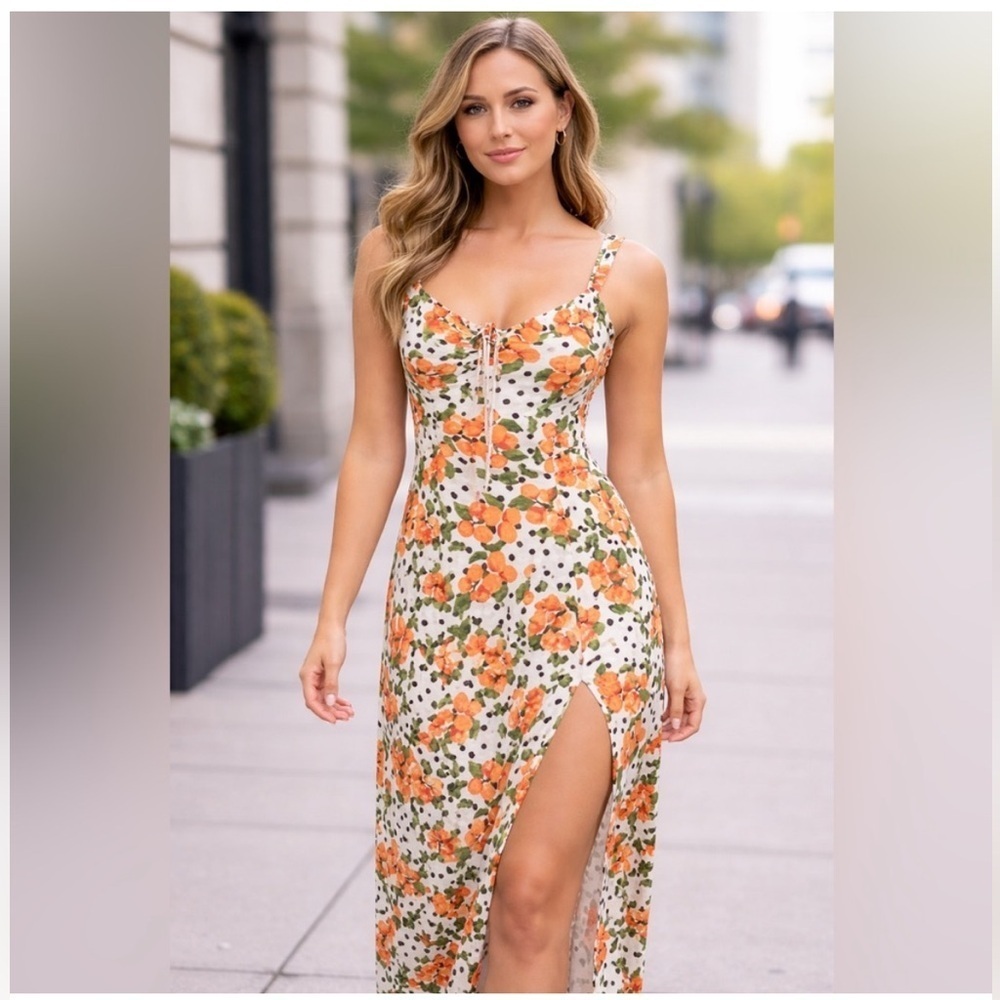 NWT-PrettyLittleThing Orange Print Polka Dot Dress